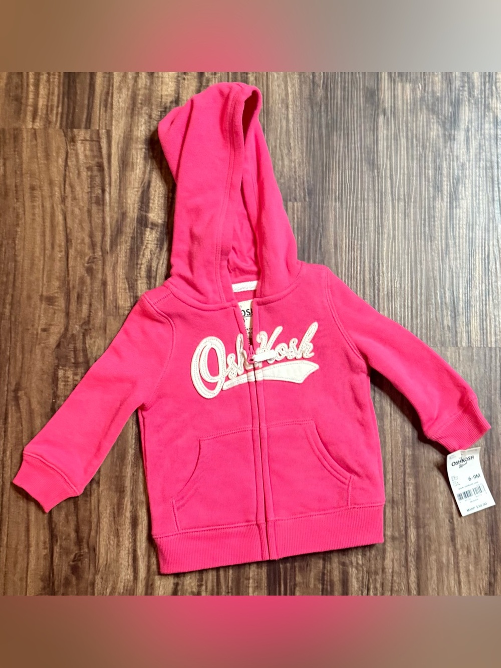 OshKosh B’gosh Baby Girls 6-9 Months Jacket Pink Full Zip Hooded NWT